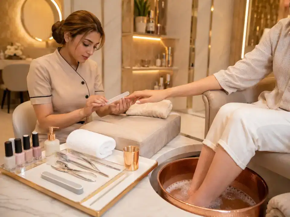 Manicure & Pedicure (Basic) treatment at Fayna's Beauty Studio Islamabad