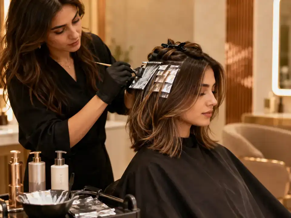 Baby Highlights - Medium Length treatment at Fayna's Beauty Studio Islamabad
