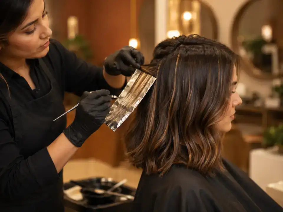 Baby Highlights - Shoulder Length treatment at Fayna's Beauty Studio Islamabad
